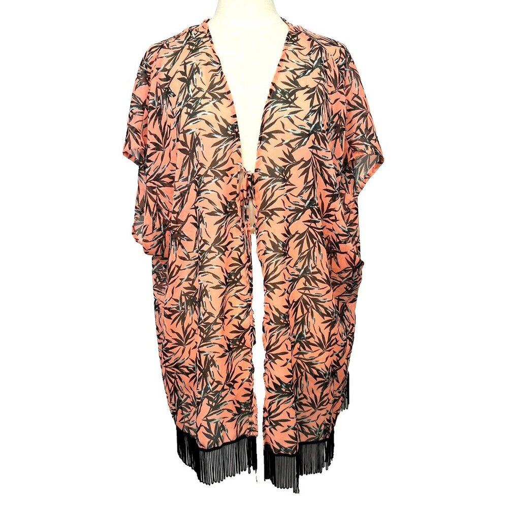 Boulevard Kimono Kaftan Size Large Topper Cover Up Top Orange Beach Fringe Boho